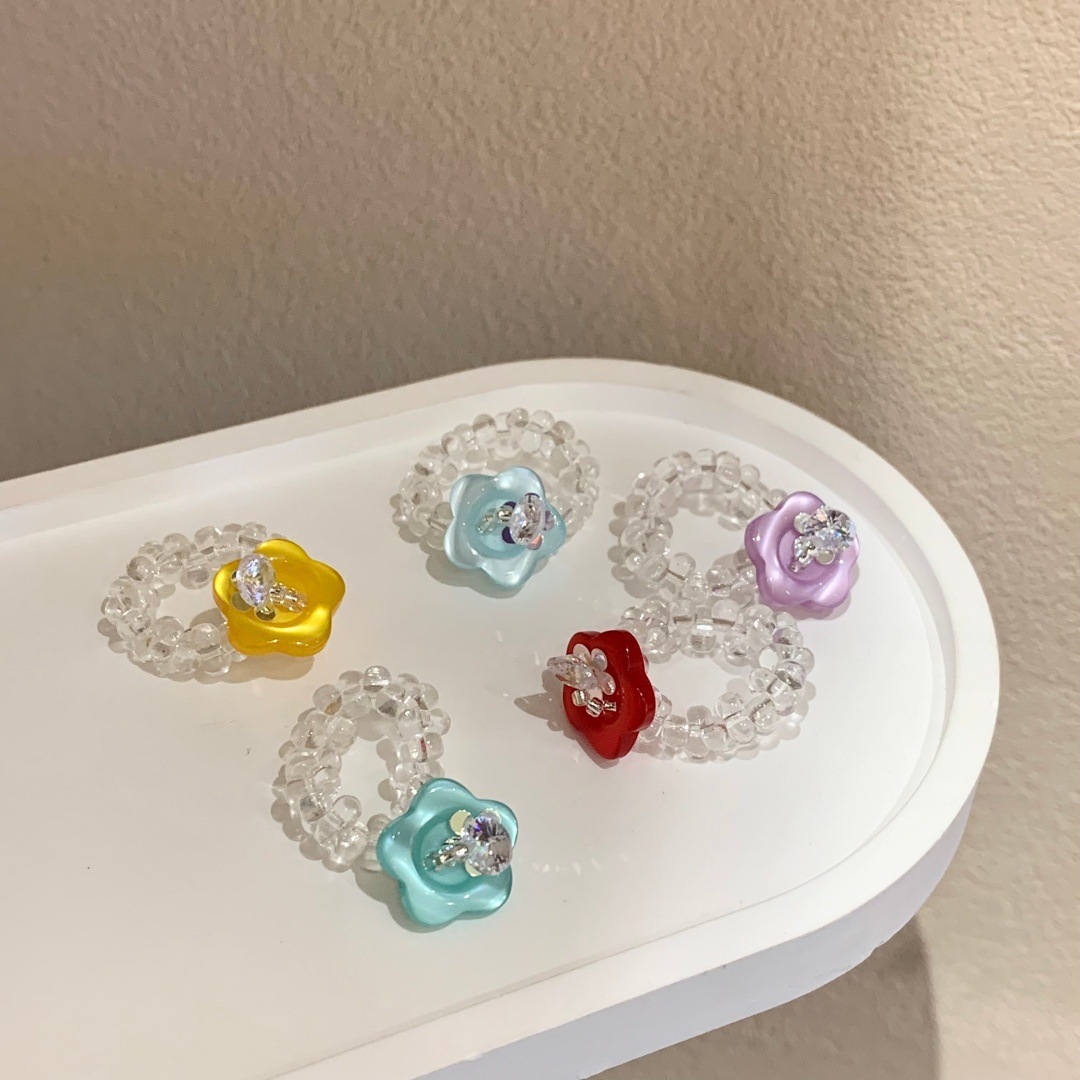 Women's Handmade Floral Button Stretch Ring, Fun Stackable Design